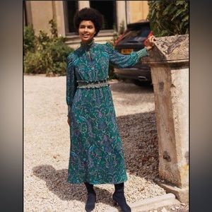 Boden Eda Peacock Deep Forest Green Floral Midi Dress